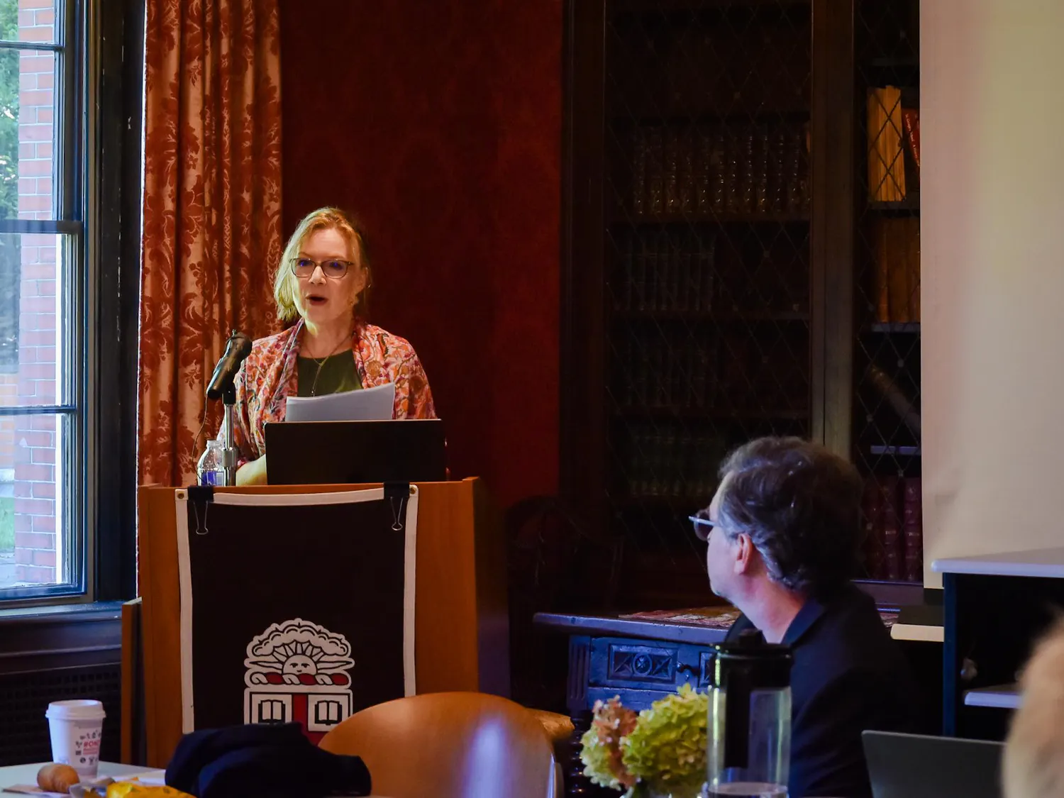A presenter speaking at the “Fictions of the American Revolution” symposium.