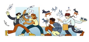 Illustration of Democrats fighting with each other.