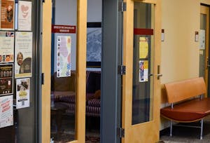 Photo of the doors to the Office of the Chaplains and Religious Life in Page-Robinson Hall.