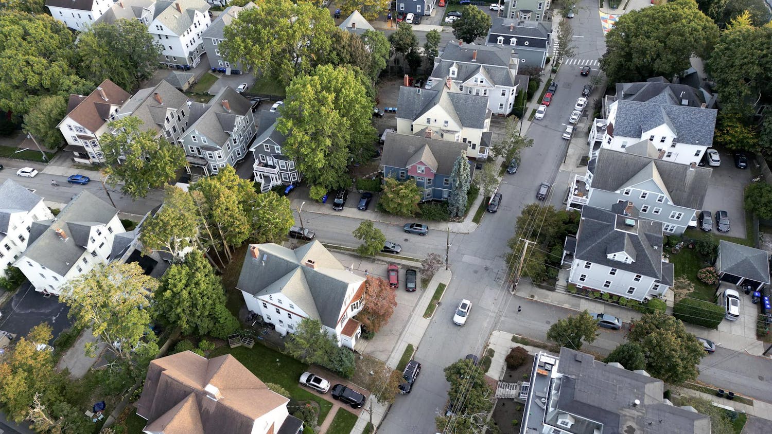 Drone photo of off-campus housing by College Hill.