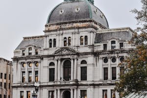 Providence City Hall on a overcast day.