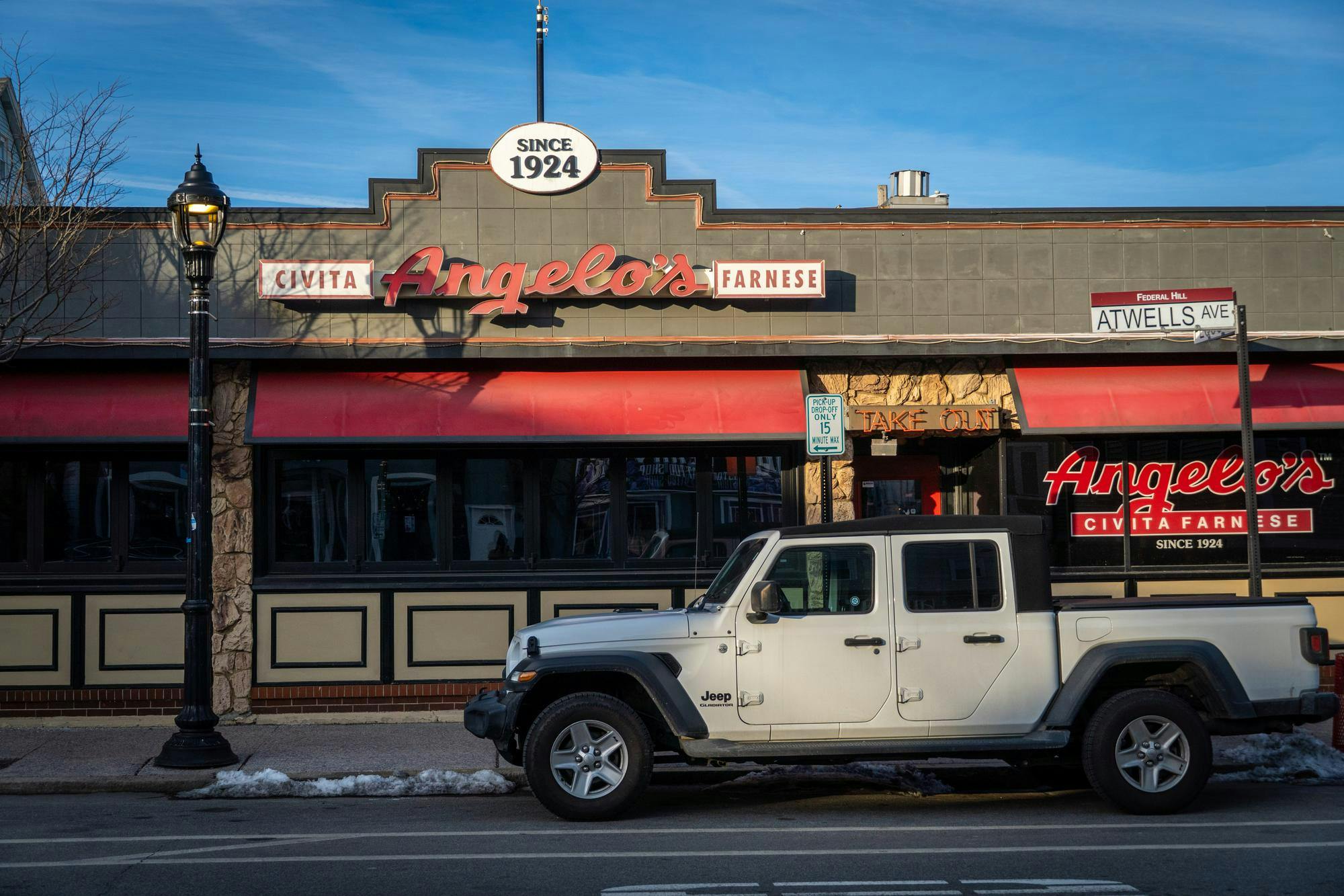 Outside view of Angelo's Civita Farnese's sign.