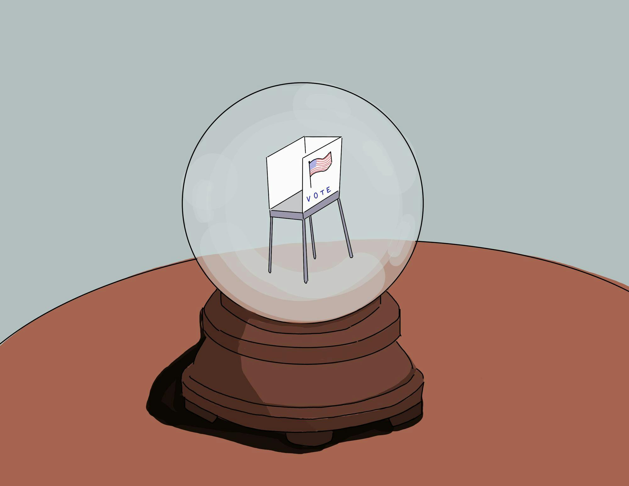 An illustration of a voting booth inside of a crystal ball.