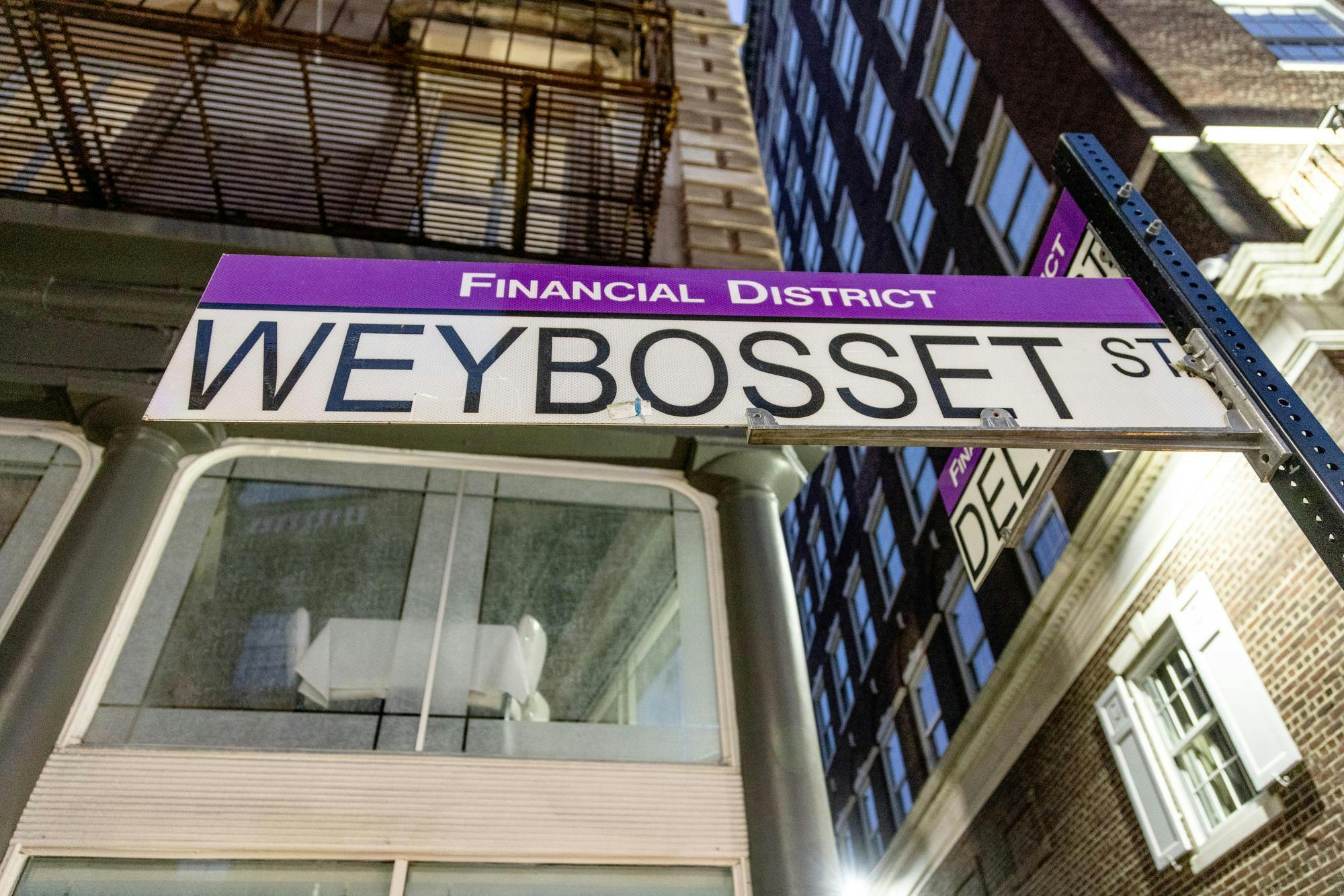 A street sign in the financial district.