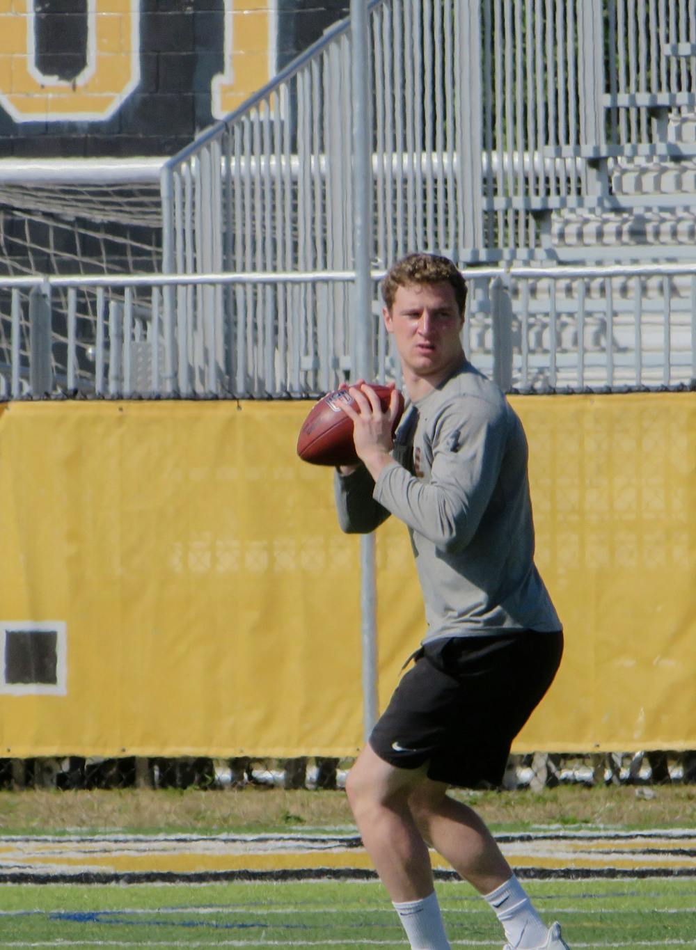 <p>Perry, seen here practicing before the Combine in Fort Myers, Fla., had the opportunity to perform throwing drills in front of scouts and to meet in person with front office personnel from various NFL teams. </p><p>Courtesy of Elizabeth Bakst</p>