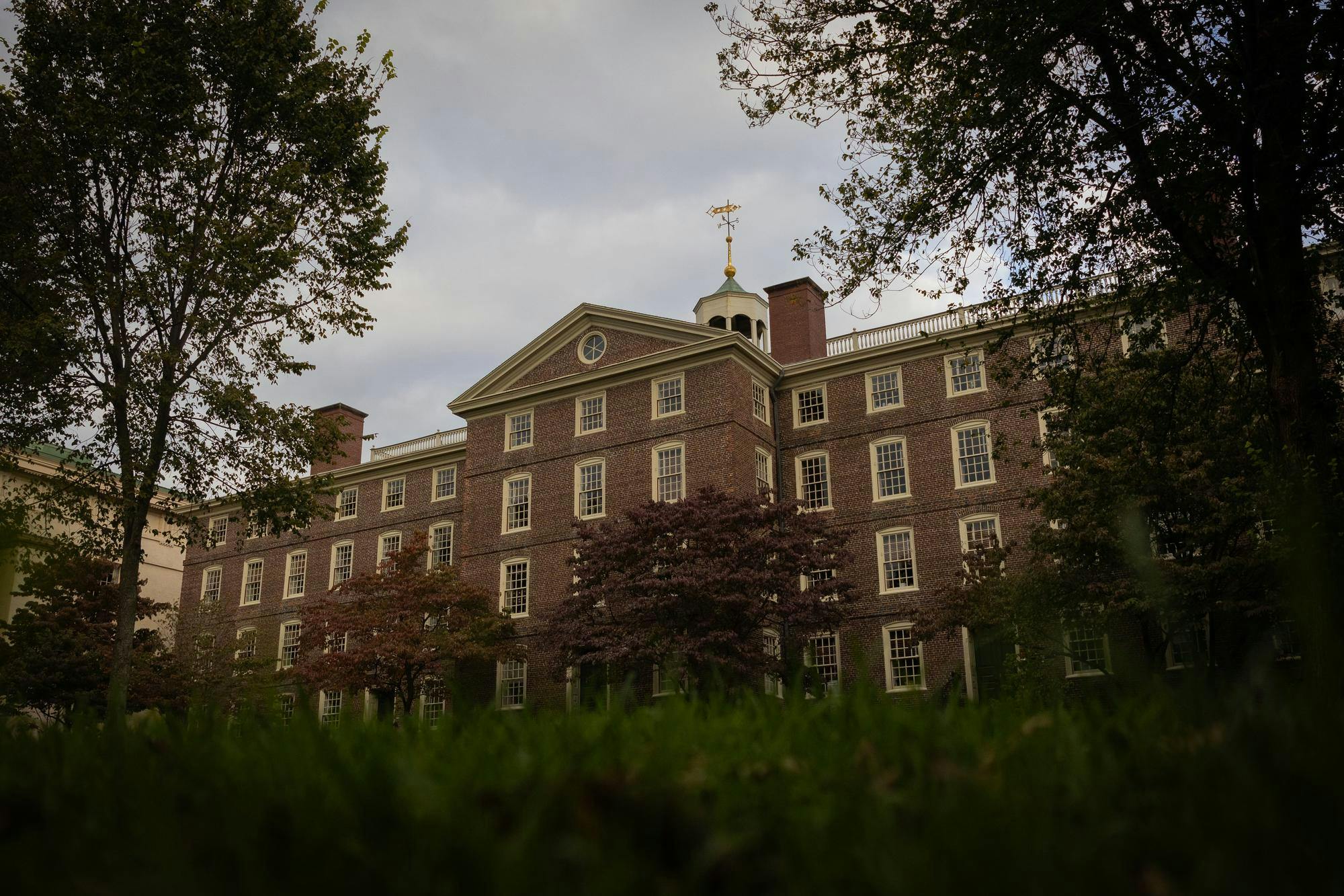 A picture of University Hall at Brown University, taken from the Quiet Green.
