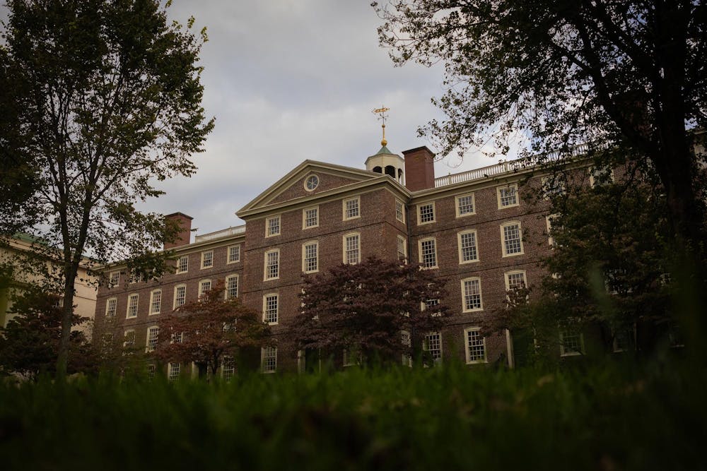 A picture of University Hall at Brown University, taken from the Quiet Green.