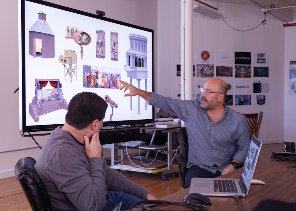 <p>Members of the design team present models for the eight interactive simulations featured in Shadow Plays. </p><p></p><p>Courtesy of Ben Tyler</p><p></p>