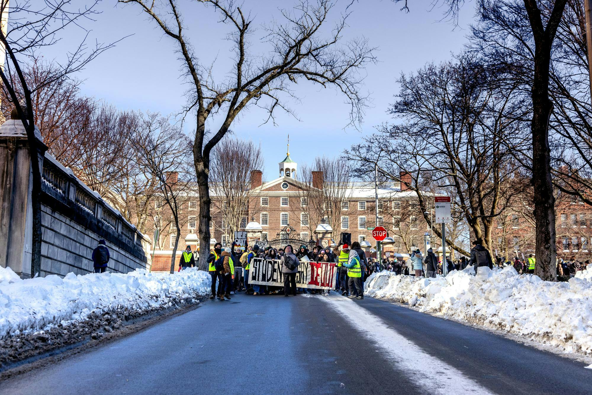 Protesters begin their march down College Hill. 