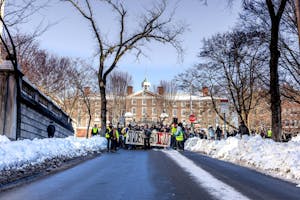 Protesters begin their march down College Hill. 