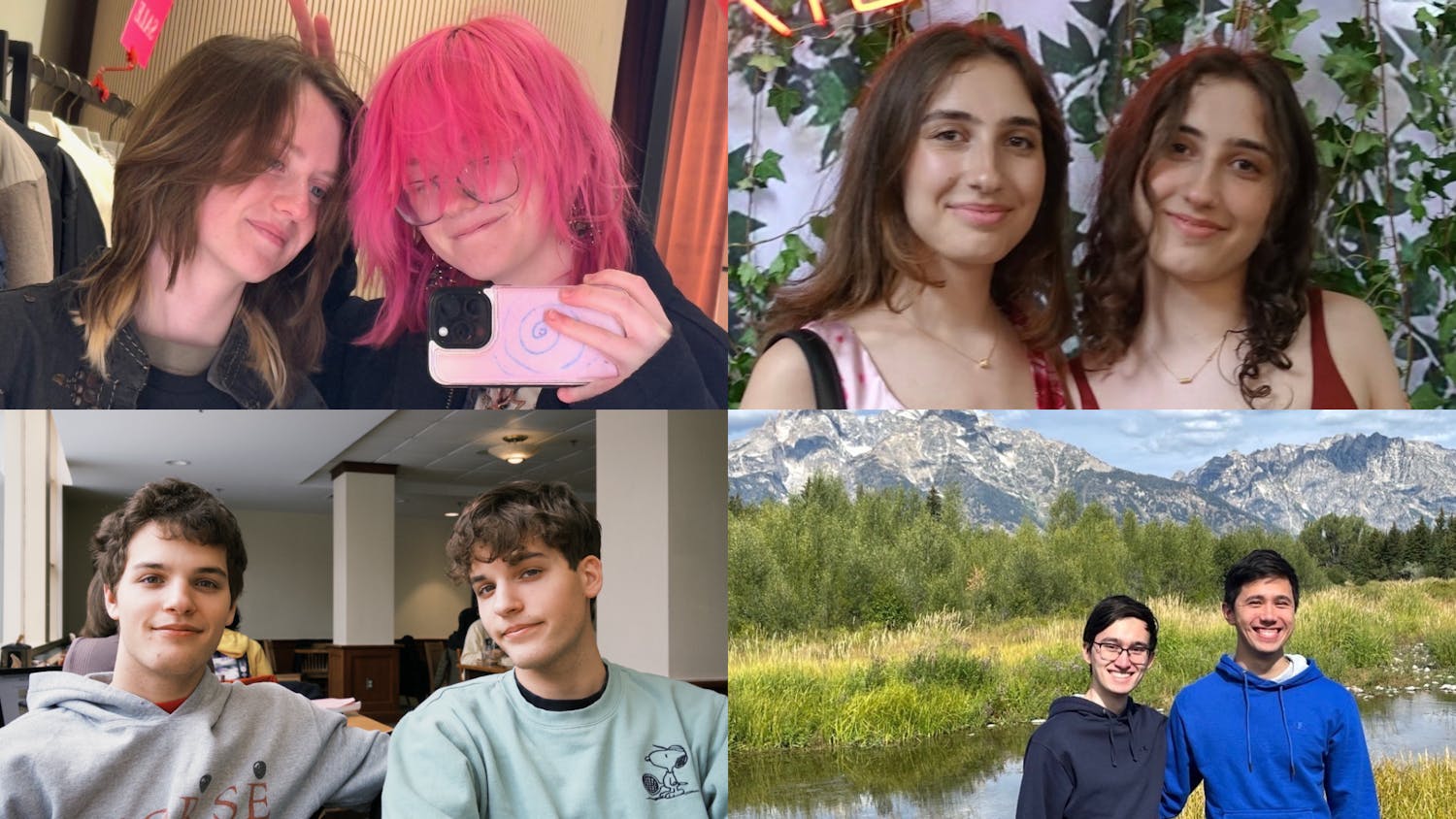 A photo collage of four sets of twins who are Brown students.
