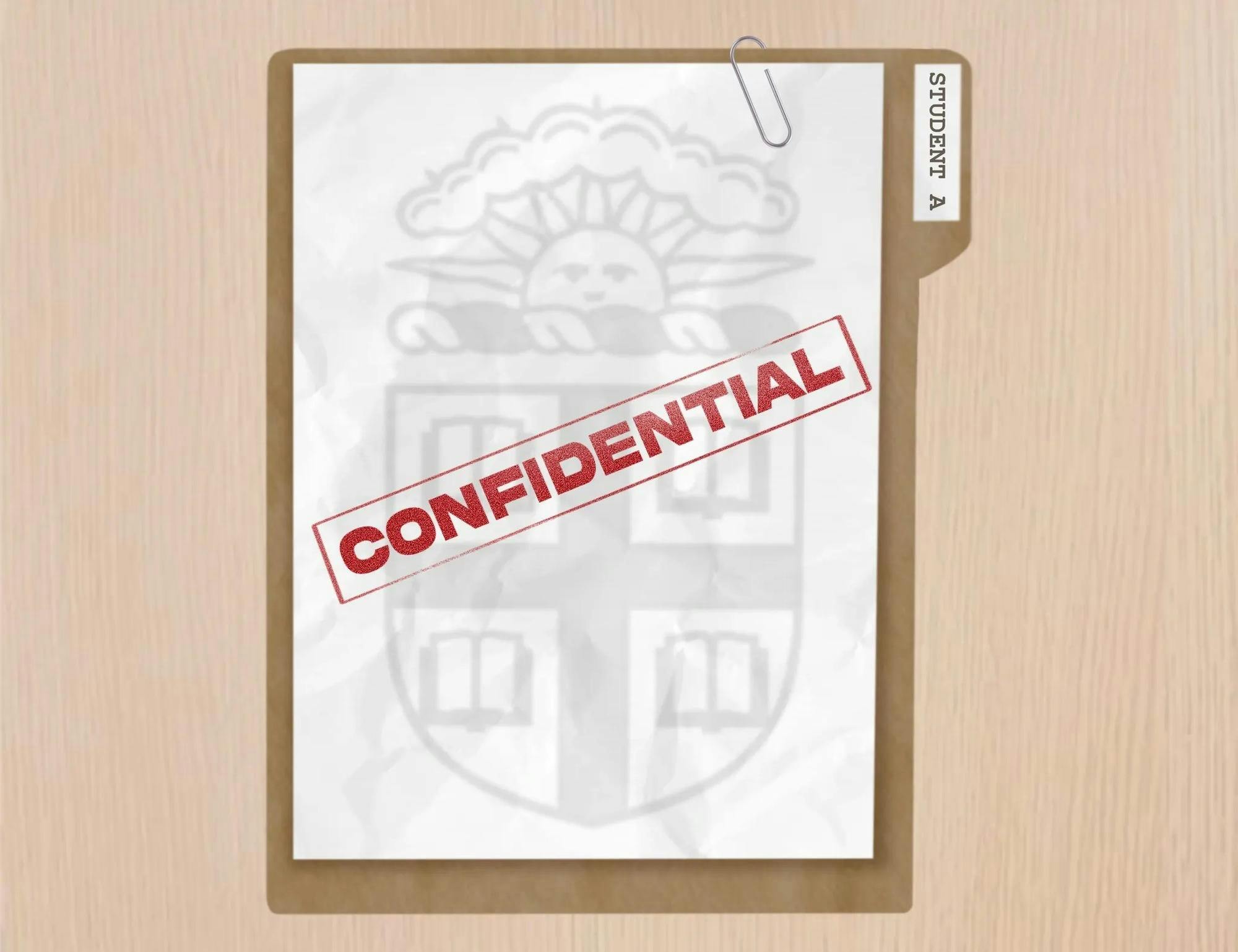 Illustration of a folder with a Brown logo and a confidential stamp on it.