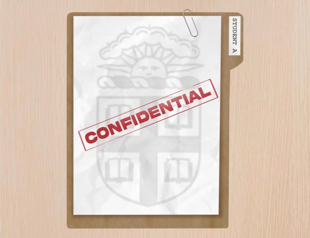 Illustration of a folder with a Brown logo and a confidential stamp on it.