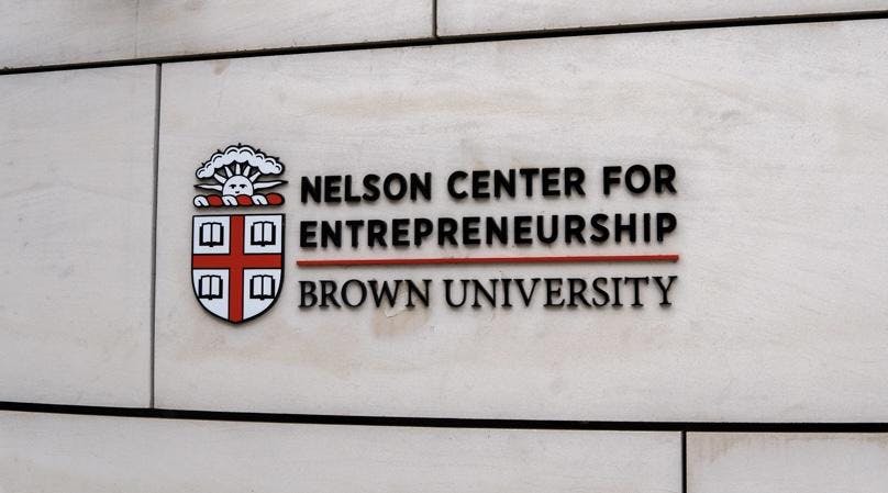 A picture of the sign of the Nelson Center for Entrepreneurship at Brown University.
