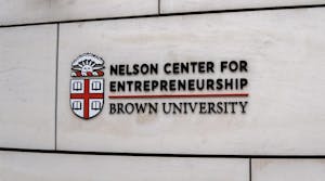 A picture of the sign of the Nelson Center for Entrepreneurship at Brown University.