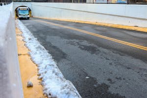 A RIPTA bus exiting a tunnel.
