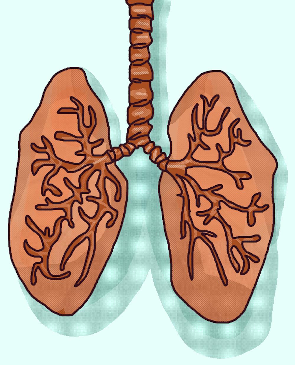 An illustration of human lungs on a blue background.