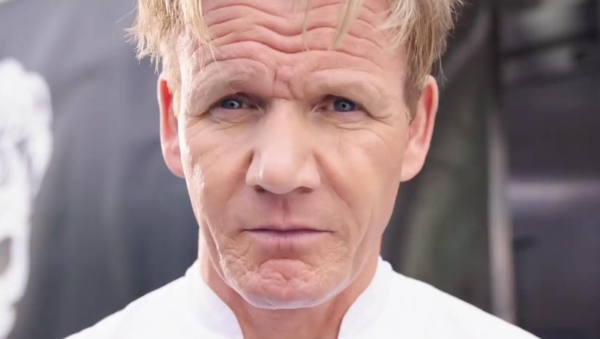 A close up of Gordon Ramsay looking intensely at the camera.