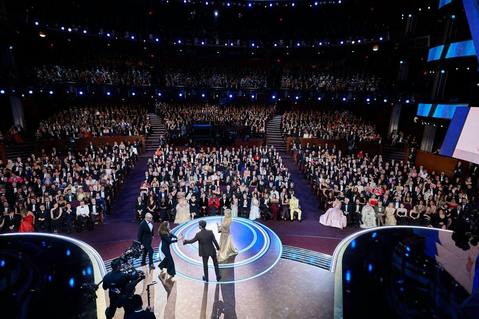 A photo taken from the top of the stage looking down on the Oscars audience.