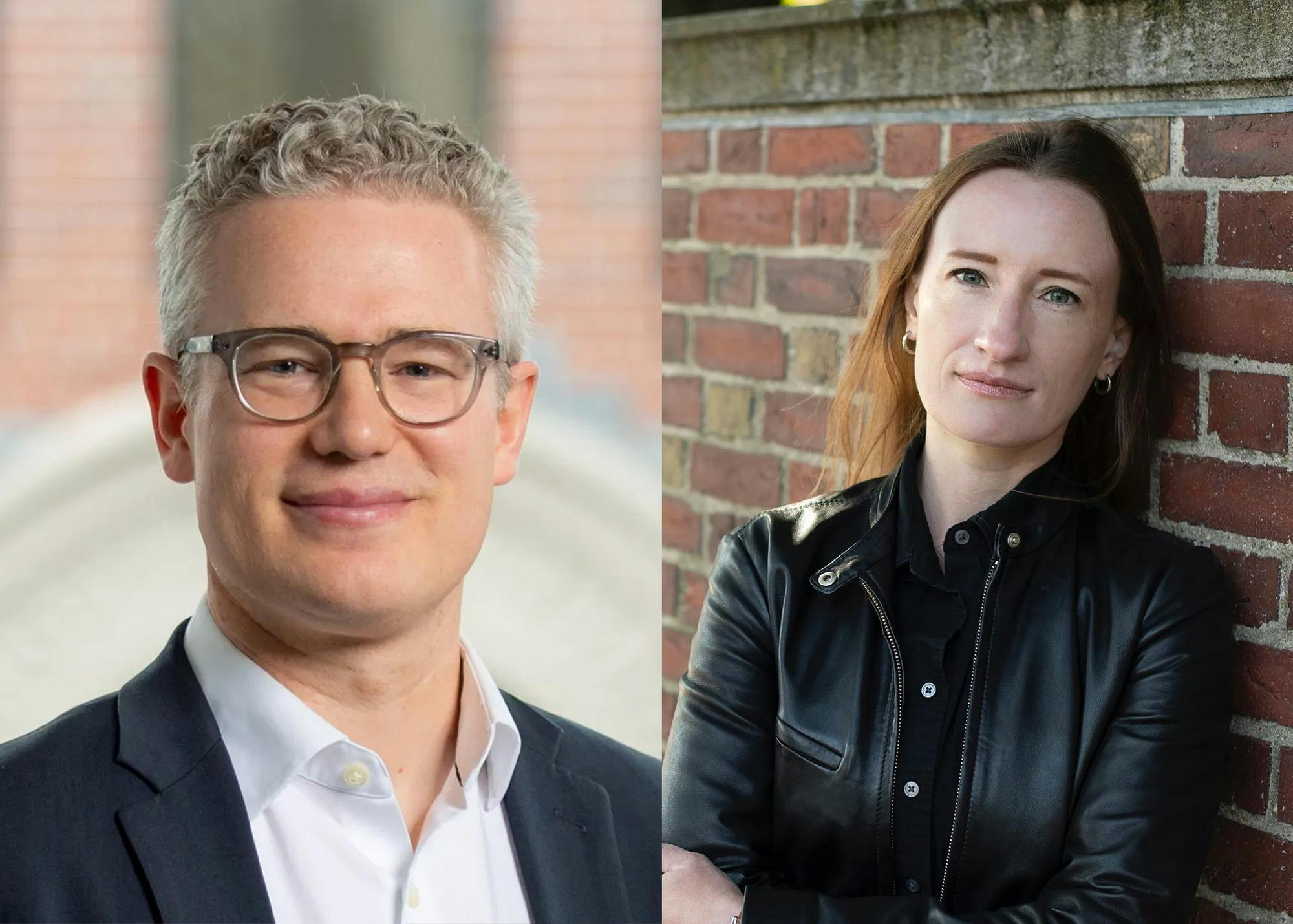 Collage of two portraits featuring Ieva Jusionyte on the right and Matthew Kraft on the left, both smiling softly. 