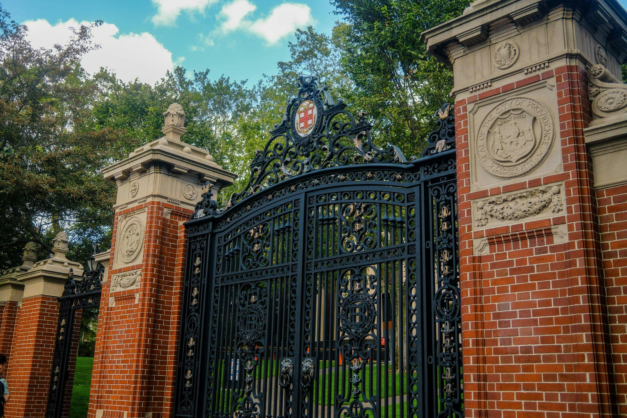 A photo of the Van Wickle Gates closed on a sunny day. 