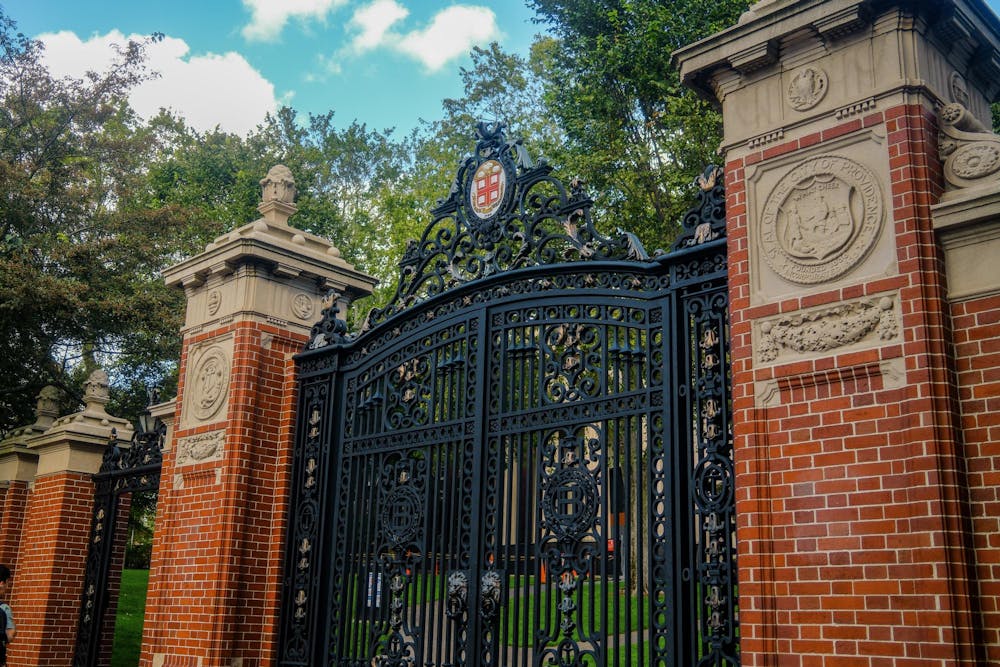 A photo of the Van Wickle Gates closed on a sunny day. 