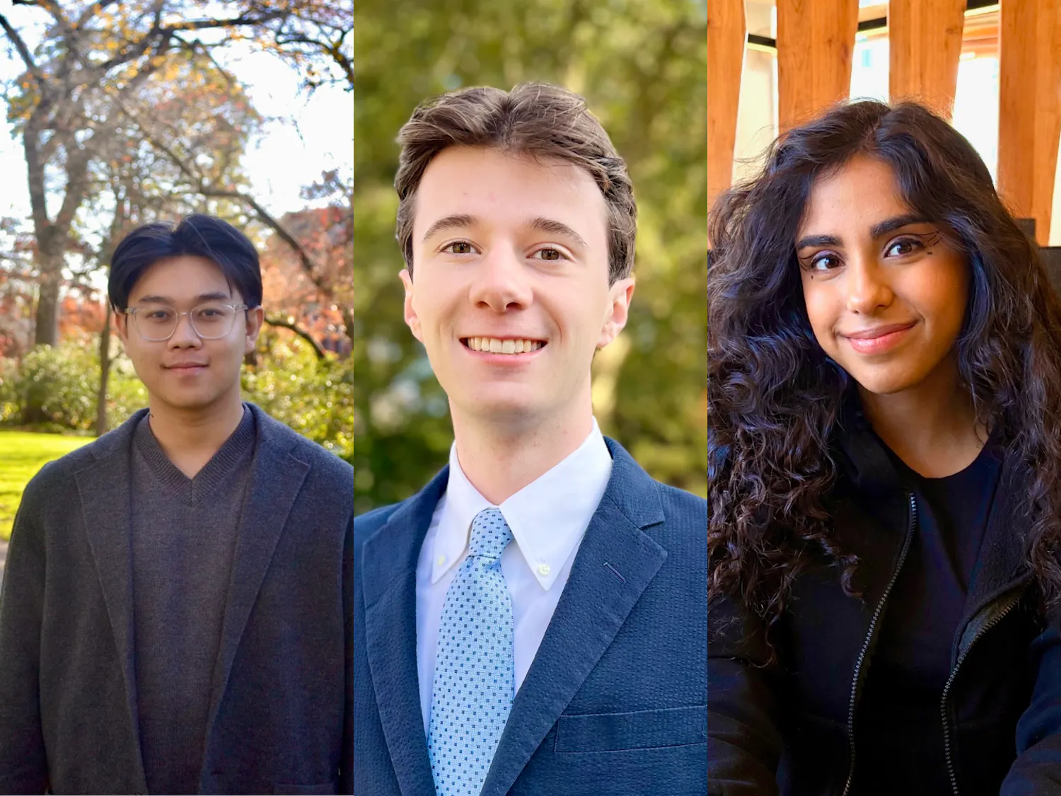 Photo collage showing an image of Hpone Thit Htoo on the left, Elliot Smith in the middle and Rishika Kartik on the right.