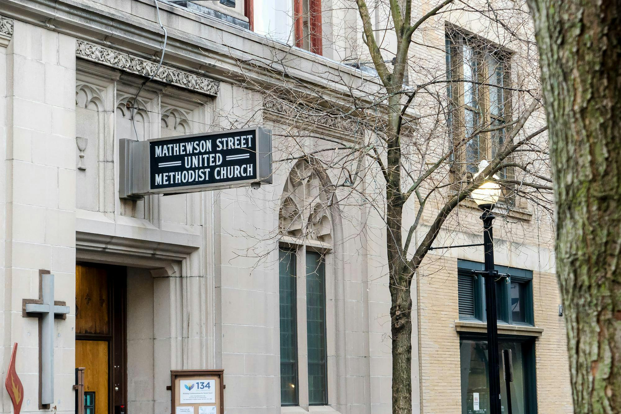 A photo of the entrance of the Mathewson Street United Methodist Church, one of the designated warming centers.