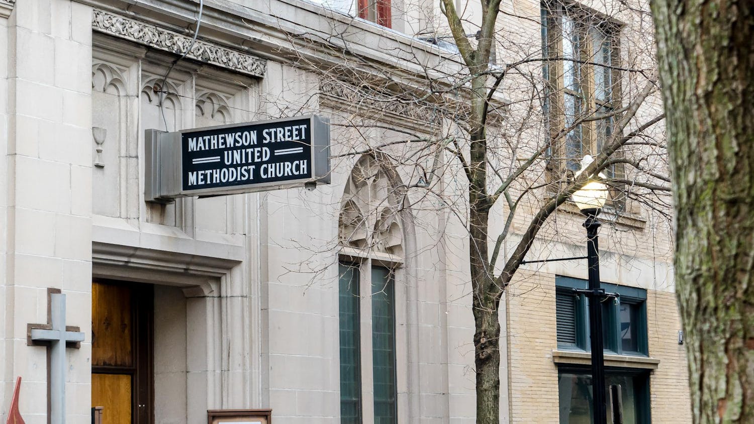A photo of the entrance of the Mathewson Street United Methodist Church, one of the designated warming centers.
