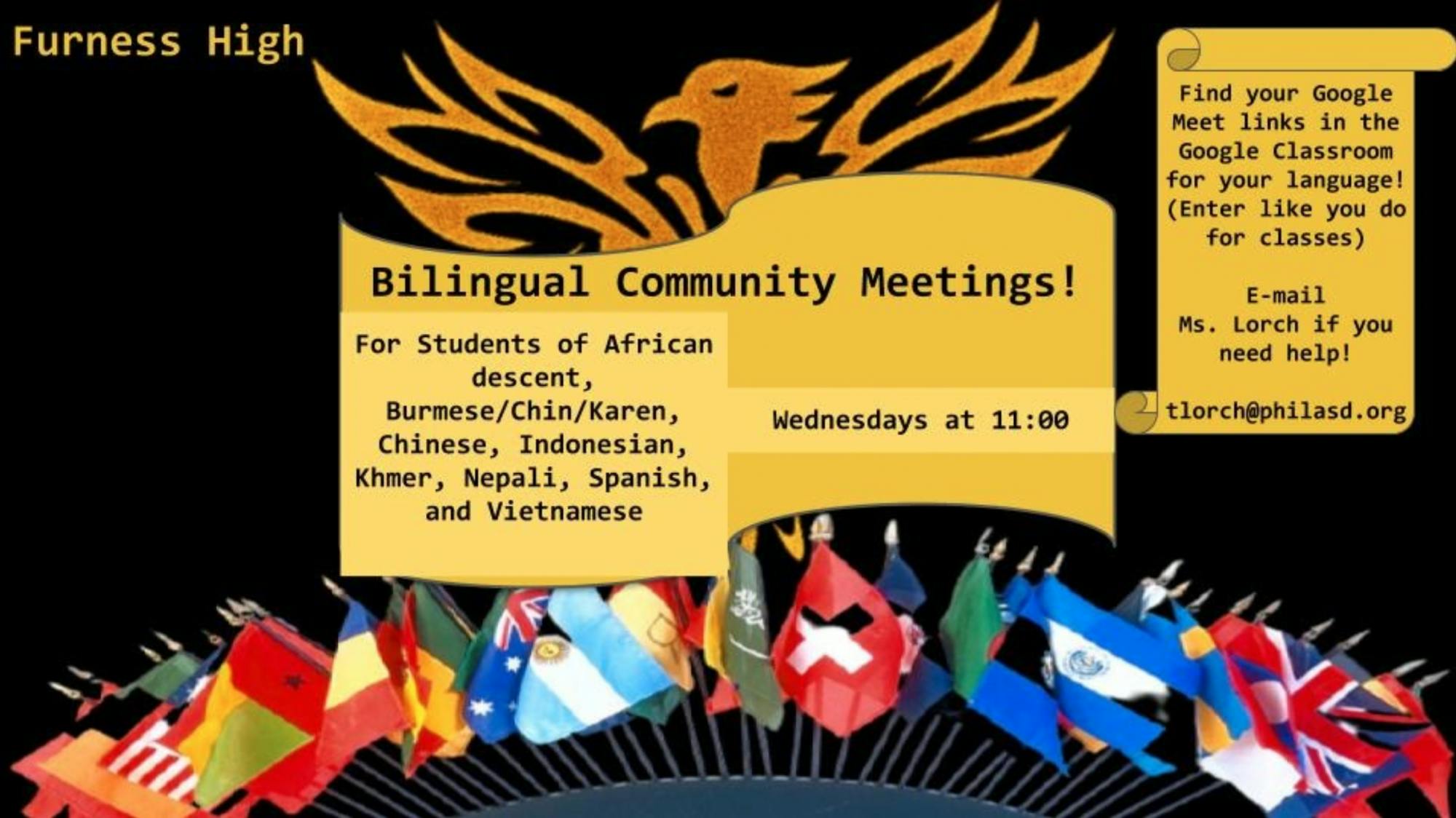 Bilingual Community Meetings flyer. Photo credits: Tiffany Lorch