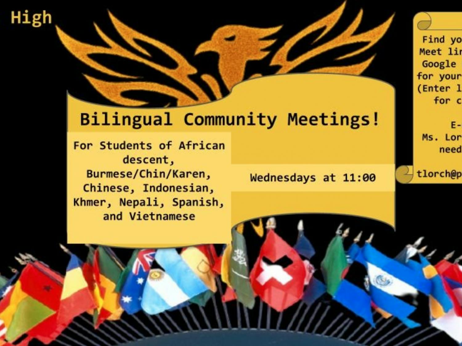 Bilingual Community Meetings flyer. Photo credits: Tiffany Lorch