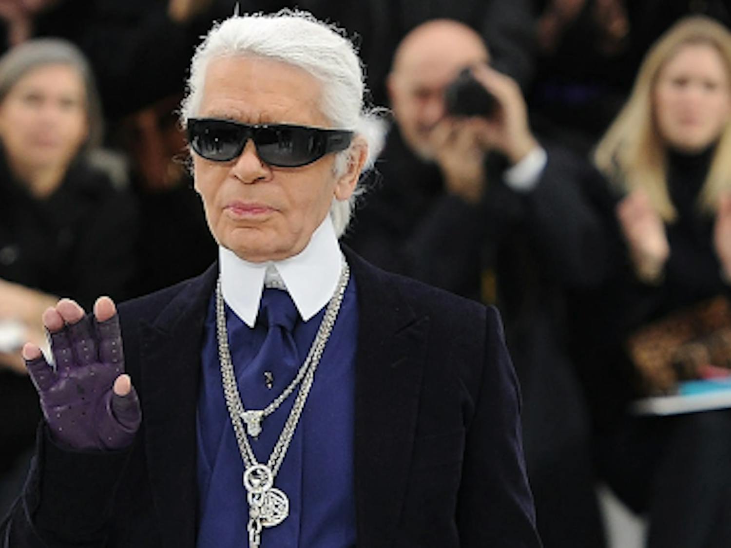 Karl Lagerfeld in his iconic sunglasses and chains | Courtesy: Getty Images, Pascal Le Segretain