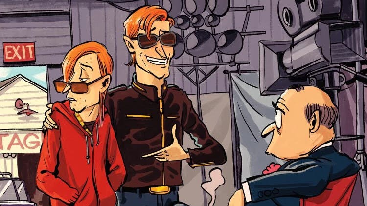 An illustration showing a pre-existing Hollywood celebrity offering their child up for a role in a high budget movie | Source: The Hollywood Reporter