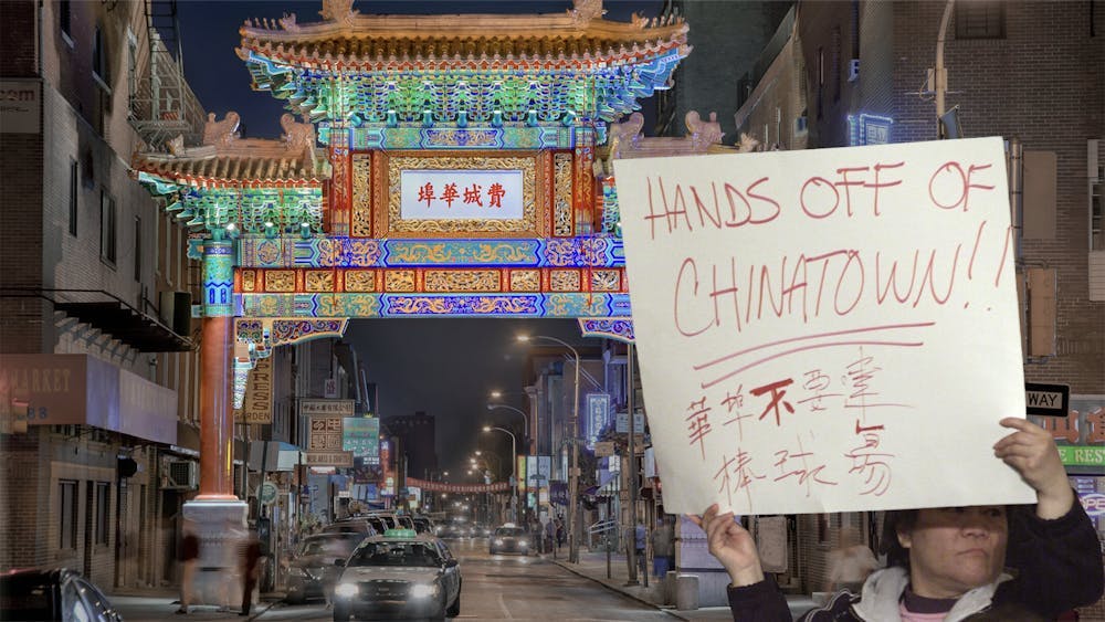 A picture of a protestor outside of Chinatown's gates | Source: 34th Street Magazine 