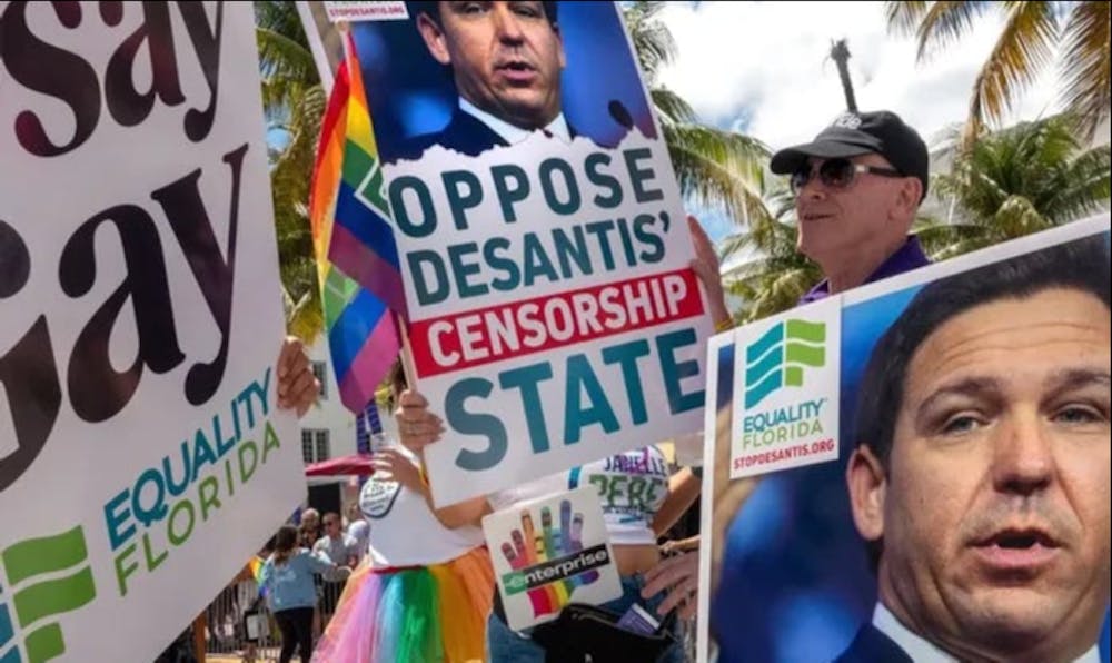 Activists at the Miami Beach Pride Parade protest against as the “Don’t Say Gay” bill | Source: NyMag