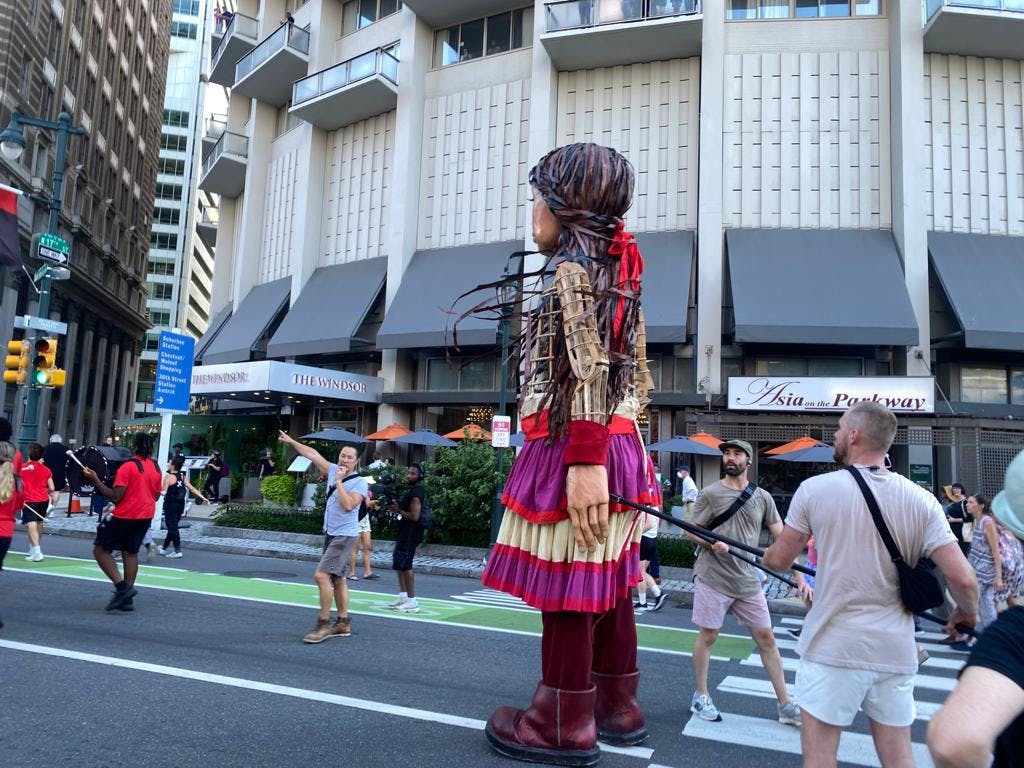 Little Amal at the corner of Parkway & 17th on Thursday, September 14 | Eleanor Black 