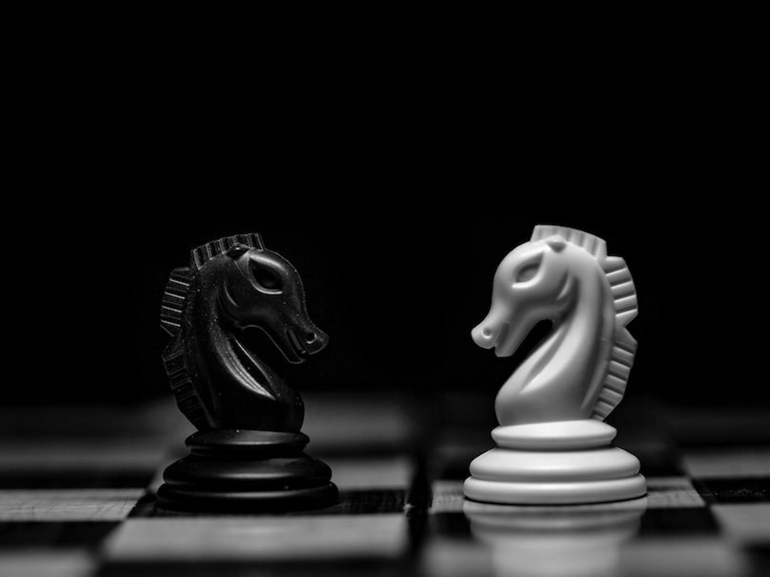 Opposing knights on a chessboard | Source: Hassan Pasha on Unsplash