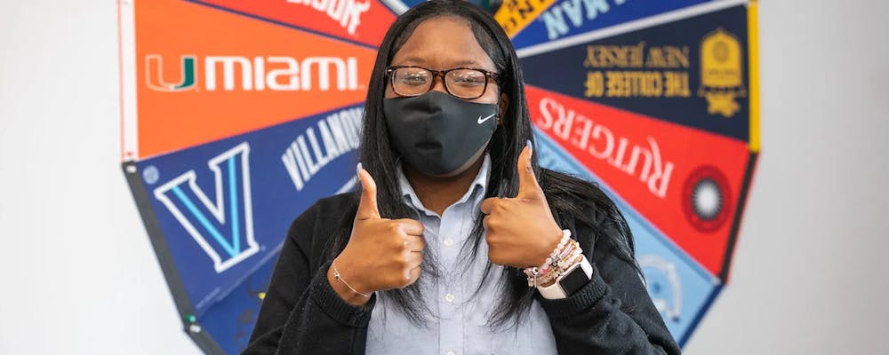 <p>North Star Academy Lincoln Park High School. senior Chimdindu Okafor, photographed at the school’s college office, has been accepted to 22 colleges so far. | Uncommon Schools<br/><br/></p>