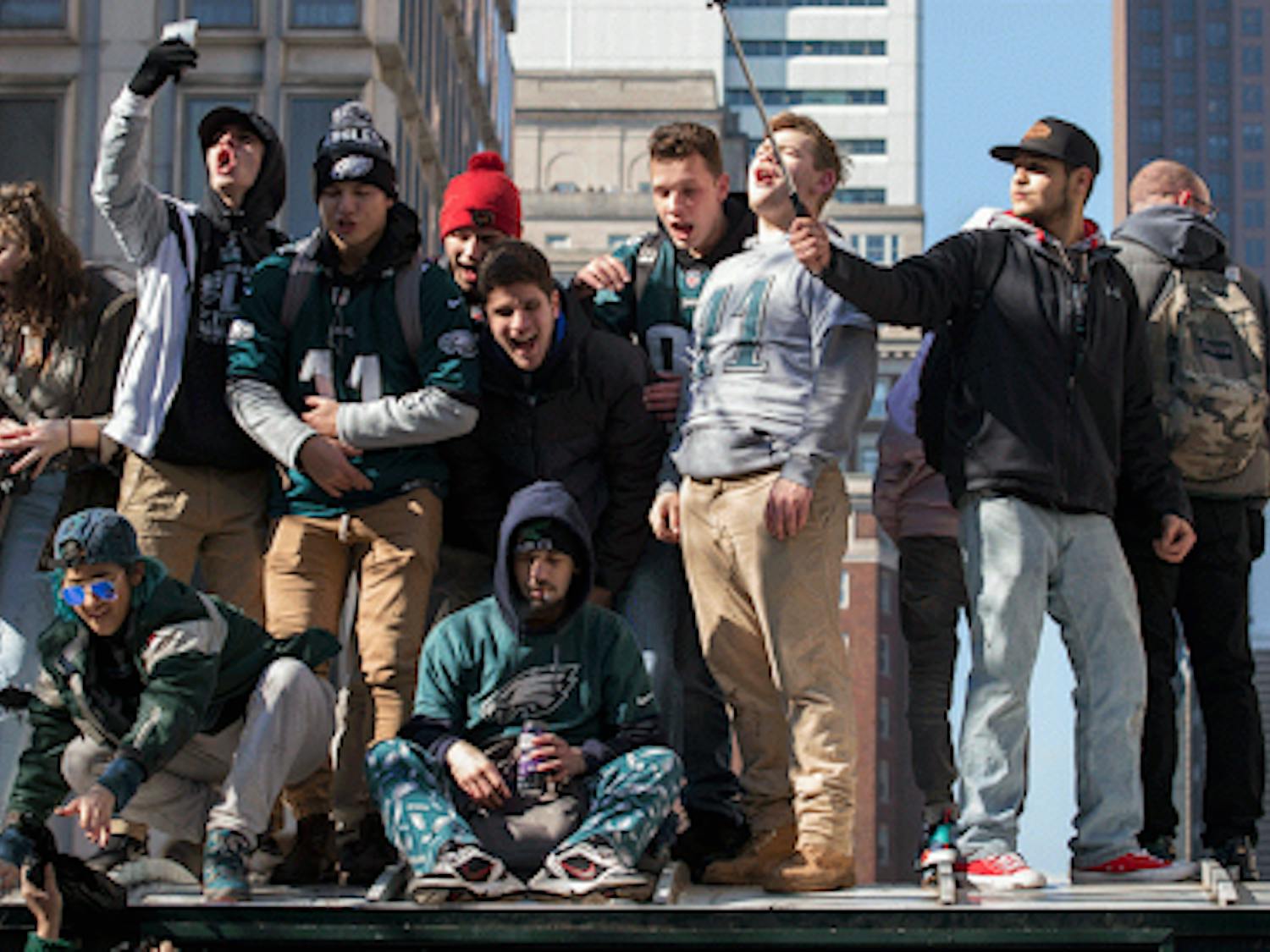 Temple students celebrating the Eagles advancement to the Superbowl | Source: Temple Now, Betsy Manning
