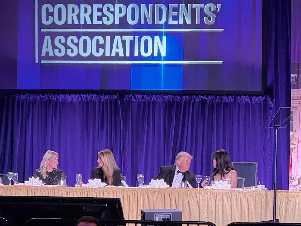 President Donald Trump and first lady Melanie Trump attend the White House Correspondents' Association dinner in Washington, D.C., on Saturday, April 25, 2026. Later in the evening, guests heard gunshots and were evacuated, including the Trumps. (Gavin Quinton/Los Angeles Times/TNS)