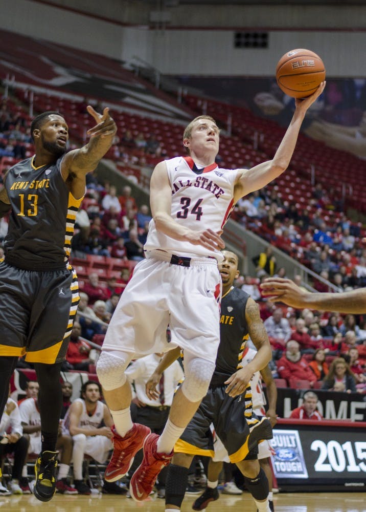 Freshman forward Sean Sellers goes up for a shot during the game against Kent State on Jan. 24 at Worthen Arena. DN PHOTO BREANNA DAUGHERTY