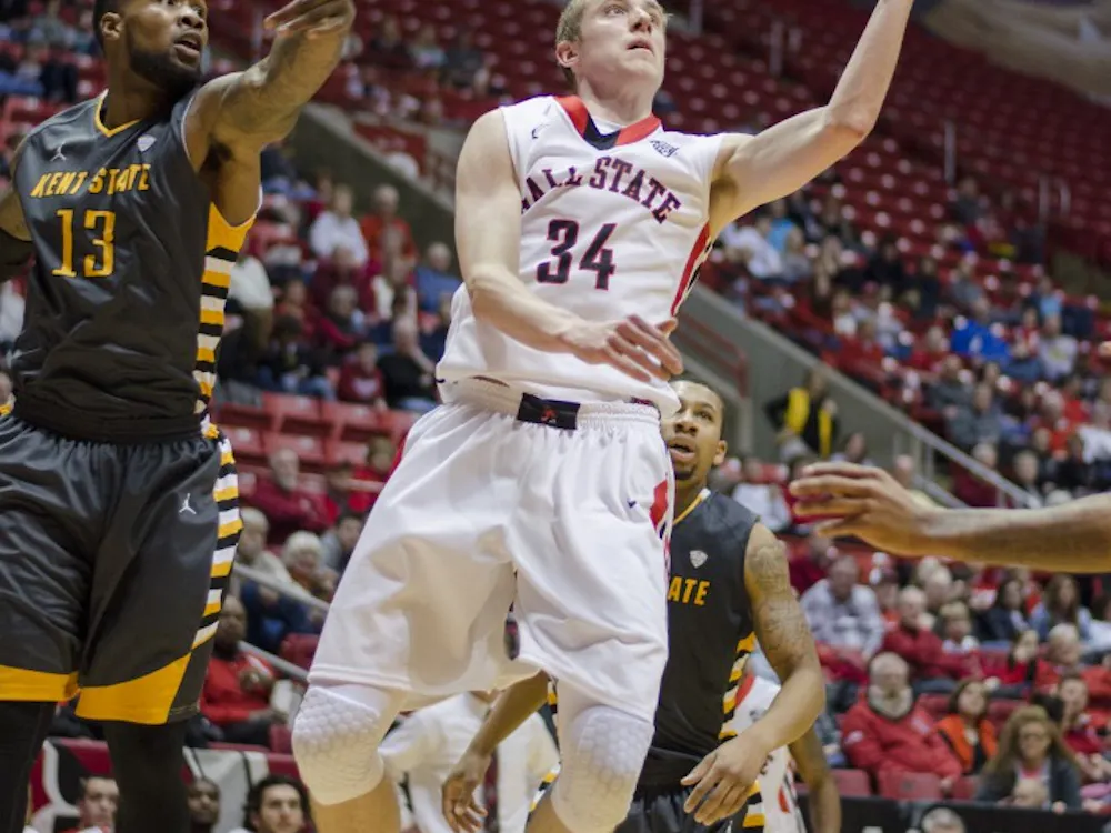 Freshman forward Sean Sellers goes up for a shot during the game against Kent State on Jan. 24 at Worthen Arena. DN PHOTO BREANNA DAUGHERTY