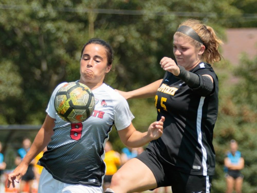 Junior midfielder Paula Guerrero gains control over the ball during the game against Appalachian State at the Briner Sports Complex on Aug. 27. The Cardinals will play Western Illinois Sept. 15 on senior night. Kyle Crawford, DN File