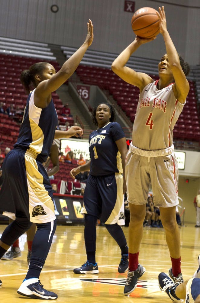 Sophomore guard Nathalie Fontaine goes up for a basket against Pittsburgh on Nov. 14 at Worthen Arena. Fontaine had 11 total points. DN PHOTO BREANNA DAUGHERTY 