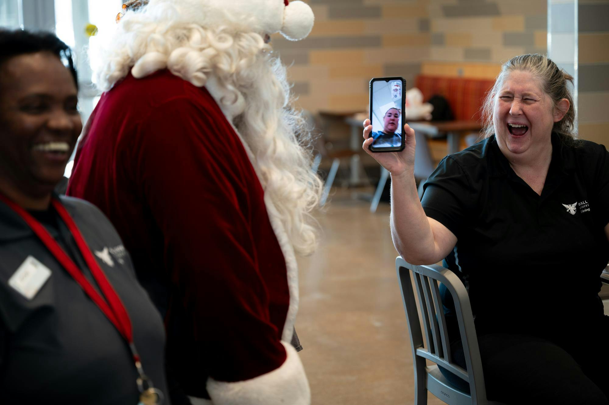 An individual dressed as Santa Claus visited Ball State's North Dining Hall Dec. 3 to spread holiday cheer to students and staff. Check out the photos here!