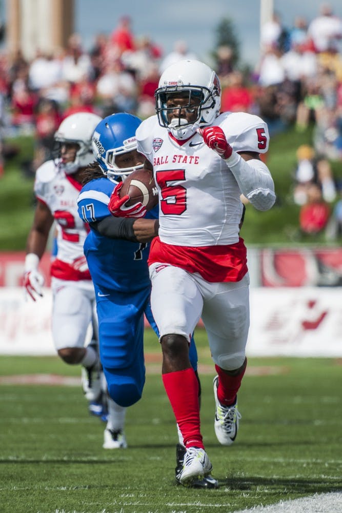 Senior corner back Eric Patterson runs downfield during the game against Indiana State University on Sept. 13 at Scheumann Stadium. DN PHOTO JONATHAN MIKSANEK