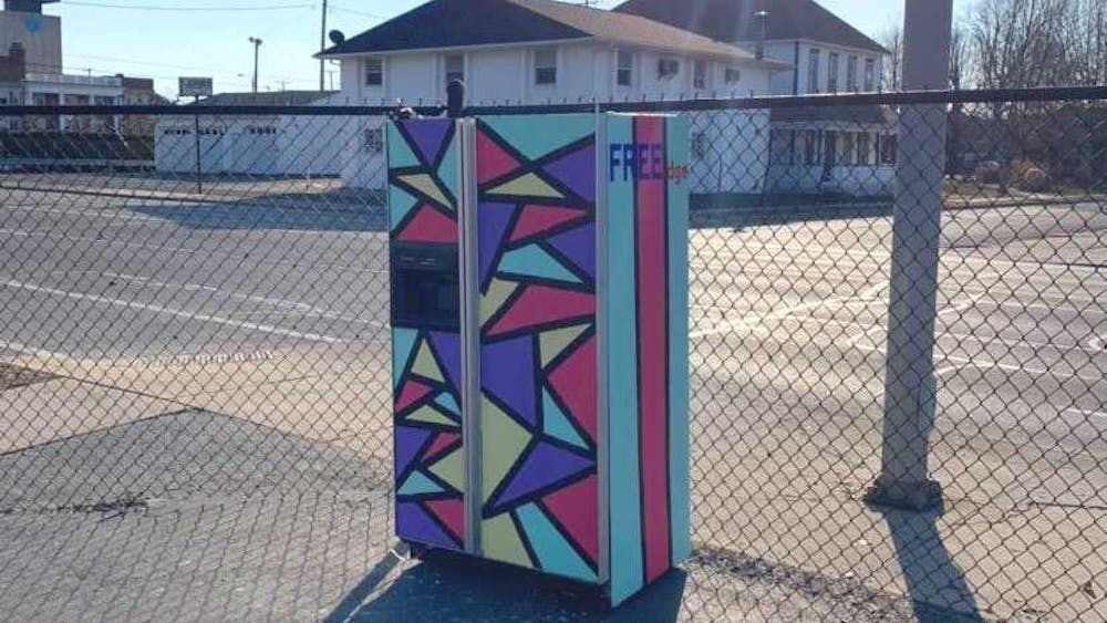 The original &quot;ReFreeGerator&quot; sits on the south side of Muncie fully stocked with nonperishable foods for community members to take. Five students from Muncie Central High School and Burris Laboratory School painted a second refrigerator after the first was stolen. Shafer Leadership Academy, Photo Provided