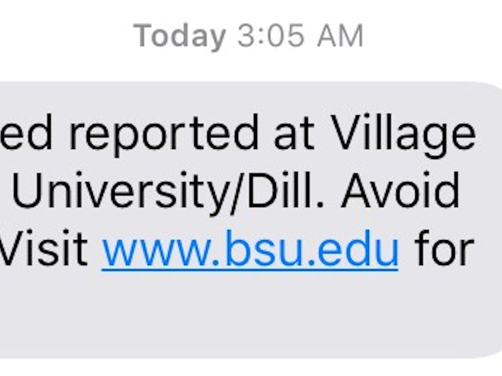 This is a text from Ball State Emergency Notifications regarding the incident. The university sent email and text alerts to students when the shots were reported and when the situation was no longer a threat to the campus.