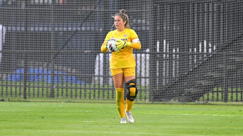 Ball State sophomore goalkeeper Bethany Moser handling the ball in the Cardinal's 3-0 loss to Kentucky. Ball State returns to the field Aug. 21 against Queens University. Joe Gilbert, photo courtesy.