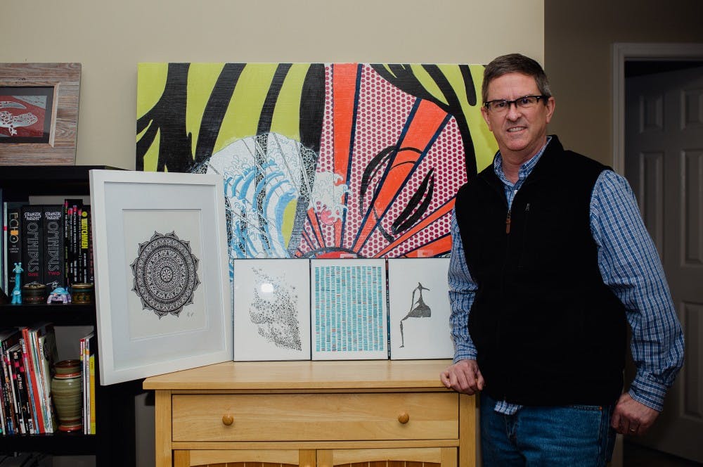 <p>Religious studies associate professor Jeffery Brackett displays some of his artwork at his home. Brackett has created over 100 pieces. <strong>Reagan Allen, DN</strong></p>